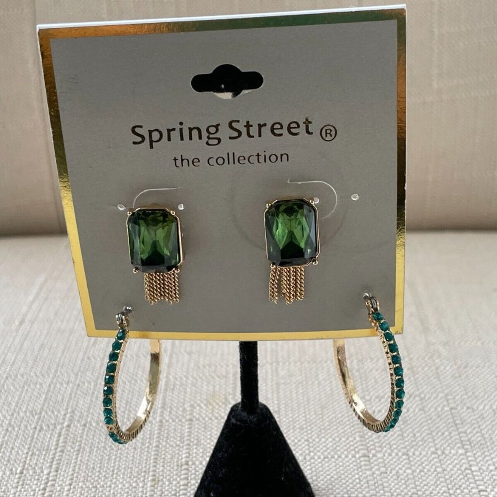 Spring Street the Collection Women Earrings GreenGold Tone Fashion Jewelry New - Picture 3 of 9